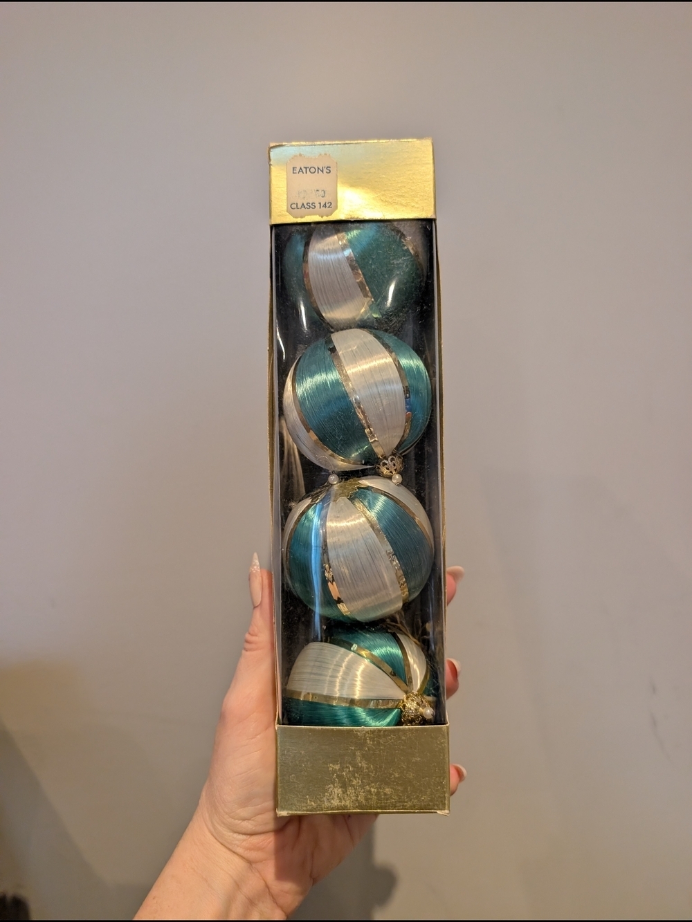 Vintage Christmas Teal and Silver Holiday Ornament Set - 4-Pack